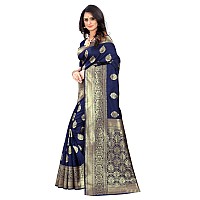 Shasmi Navy Blue and Golden Silk Blend Banaras Jacquard Woven Designing Saree for Women (San Pari 6