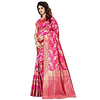 Shasmi Rani Pink and Golden Silk Blend Kanchipuram Jacquard Woven Designing Saree for Women (San Pari 37