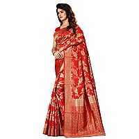 Shasmi Red and Golden Silk Blend Banaras Jacquard Woven Designing Saree for Women (San Pari 37