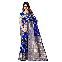 Shasmi Womens Designer Kanchipuram Banarasi Silk Blend Jacquard Woven Design Sarees (Royal Blue and Golden)