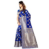 Shasmi Womens Designer Kanchipuram Banarasi Silk Blend Jacquard Woven Design Sarees (Royal Blue and Golden)