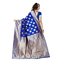 Shasmi Womens Designer Kanchipuram Banarasi Silk Blend Jacquard Woven Design Sarees (Royal Blue and Golden)