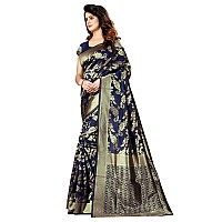 Shasmi Navy Blue and Golden Silk Blend Banaras Jacquard Woven Designing Saree for Women (San Pari 37