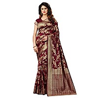 Shasmi Maroon and Golden Silk Blend Banaras Jacquard Woven Designing Saree for Women (San Pari 37