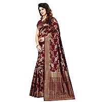 Shasmi Maroon and Golden Silk Blend Banaras Jacquard Woven Designing Saree for Women (San Pari 37