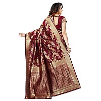 Shasmi Maroon and Golden Silk Blend Banaras Jacquard Woven Designing Saree for Women (San Pari 37