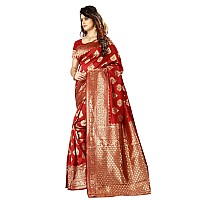 Shasmi Womens Designer Kanchipuram Banarasi Silk Blend Jacquard Woven Design Sarees (Red and Gold)