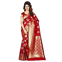 Shasmi Red and Golden Silk Blend Banaras Jacquard Woven Designing Saree for Women (San Pari 6