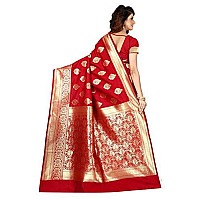 Shasmi Red and Golden Silk Blend Banaras Jacquard Woven Designing Saree for Women (San Pari 6