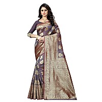 Shasmi Womens Designer Kanchipuram Banarasi Silk Blend Jacquard Woven Design Sarees (Grey and Golden)