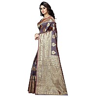 Shasmi Womens Designer Kanchipuram Banarasi Silk Blend Jacquard Woven Design Sarees (Grey and Golden)