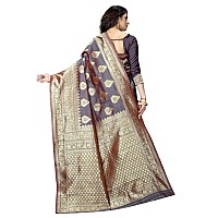 Shasmi Womens Designer Kanchipuram Banarasi Silk Blend Jacquard Woven Design Sarees (Grey and Golden)