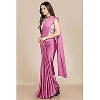 Kaugalian store Plain Satin Silk Saree with Printed Blouse piece for girls and women. (Blue) (MAGENTA)