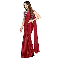 Kaugalian store Plain Satin Silk Saree with Printed Blouse piece for girls and women. (Blue) (MAROON)