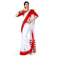 Uniform Sarees Corp Womens Woven Synthetic Saree With Blouse Piece (1626-H_White, Red)