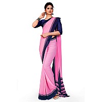 Uniform Sarees Corp Womens Woven Synthetic Saree With Blouse Piece (1635-O_Pink, Navy Blue)