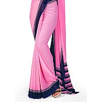 Uniform Sarees Corp Womens Woven Synthetic Saree With Blouse Piece (1635-O_Pink, Navy Blue)