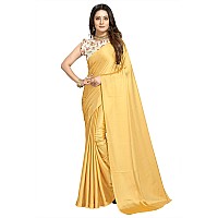 Cloud walker Women Soft Satin Silk Saree With Digital Printed Unstiched Blouse Piece(5.5m Saree +0.8m Blouse Piece). (GOLDEN)