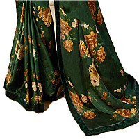 RAJESHWAR FASHION WITH RF Womens Soft Silk Printed Saree With Lace Border & Blouse Piece(Dark Green)