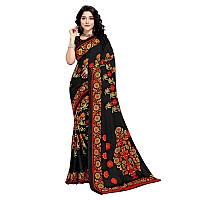 Vaamsi Womens Georgette Printed Traditional Saree With Blouse Piece PC1154Black