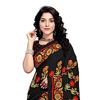 Vaamsi Womens Georgette Printed Traditional Saree With Blouse Piece PC1154Black