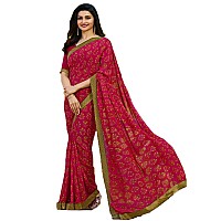 RAJESHWAR FASHION WITH RF Womens Georgette Printed Fancy Sarees For Festival With Jacquard Lace Border & Unstitched Blouse Piece(Pink)