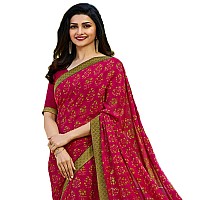 RAJESHWAR FASHION WITH RF Womens Georgette Printed Fancy Sarees For Festival With Jacquard Lace Border & Unstitched Blouse Piece(Pink)