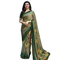 RAJESHWAR FASHION WITH RF Womens Moss Silk Floral Printed Sarees For Women With Jacquard Lace Border & Blouse Piece(A28 Green New_Green)