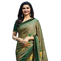 RAJESHWAR FASHION WITH RF Womens Moss Silk Floral Printed Sarees For Women With Jacquard Lace Border & Blouse Piece(A28 Green New_Green)