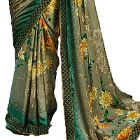 RAJESHWAR FASHION WITH RF Womens Moss Silk Floral Printed Sarees For Women With Jacquard Lace Border & Blouse Piece(A28 Green New_Green)