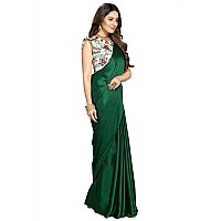 Kaugalian store Plain Satin Silk Saree with Printed Blouse piece for girls and women. (Blue) (GREEN)