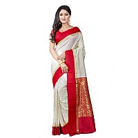 T.J. SAREES Womens Kanjivaram Silk Garad Saree Soft Design With Blouse Piece Saree for All Occasion White-Red (Pack of 1)