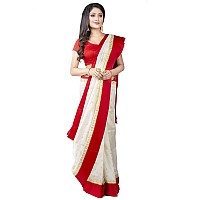 T.J. SAREES Womens Kanjivaram Silk Garad Saree Soft Design With Blouse Piece Saree for All Occasion White-Red (Pack of 1)