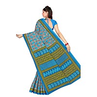 TAMAIRA FASHION Womens Plain Weave Pure Cotton Saree Without Blouse Piece(1354_Grey&PeacockBlue)