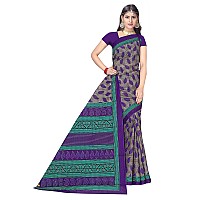 TAMAIRA FASHION Womens Plain Weave Pure Cotton Saree Without Blouse Piece(1354_Grey&Purple)