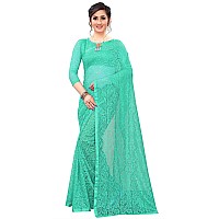 LOROFY Womens Net Saree With BlouseFree Size Light Green