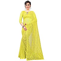 LOROFY Womens Net Saree With BlouseFree Size Yellow