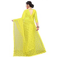 LOROFY Womens Net Saree With BlouseFree Size Yellow