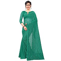 LOROFY Womens Net Saree With BlouseFree Size Dark Green