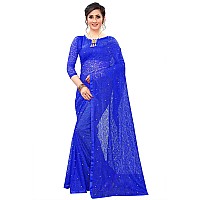 LOROFY Womens Net Saree With BlouseFree Size Blue