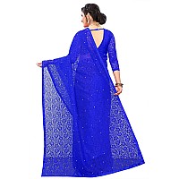 LOROFY Womens Net Saree With BlouseFree Size Blue