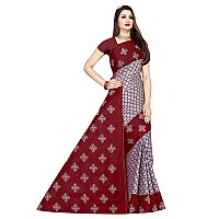 TAMAIRA FASHION Womens Plain Weave Pure Cotton Saree Without Blouse Piece973GreyMaroon