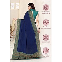 SOURBH Womens Plain Weave Chiffon Floral BorderPalav Printed Saree with Blouse Piece 25814Navy Blue Turquoise