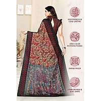 SOURBH Womens Chiffon Flower Printed Saree with Blouse Piece and Kalamkari Palav (25818-Red, Black)