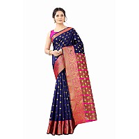 SILK LAND Womes Mulberry Silk Thread Saree with Unstitched Blouse Piece(Blue)