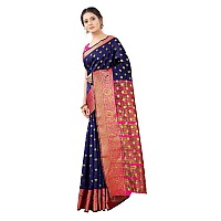 SILK LAND Womes Mulberry Silk Thread Saree with Unstitched Blouse Piece(Blue)