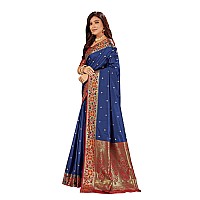 MANOHARI Womens Woven Silk Blend Saree with Blouse Piece (MN1207_Navy Blue)