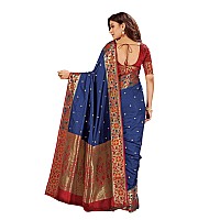 MANOHARI Womens Woven Silk Blend Saree with Blouse Piece (MN1207_Navy Blue)