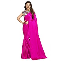 Kaugalian store Womens Solid Satin Silk Saree With Digital Printed Unstitched Blouse Piece - Rani