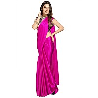 Kaugalian store Womens Solid Satin Silk Saree With Digital Printed Unstitched Blouse Piece - Rani